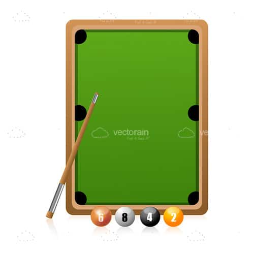 Overhead View of a Snooker Table with Balls and Cue
